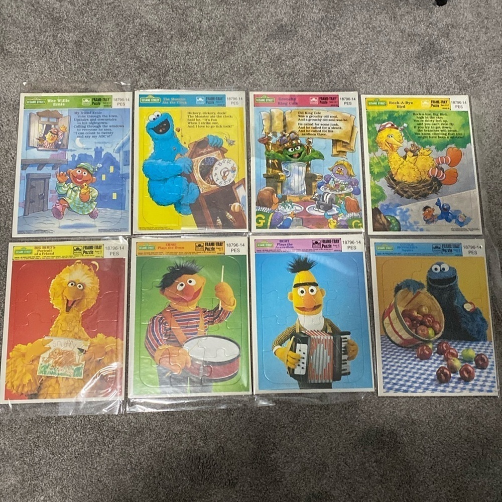 Vintage Set Sesame Street Golden Puzzles Bert Ernie Big Bird Cookie Monster 80’s